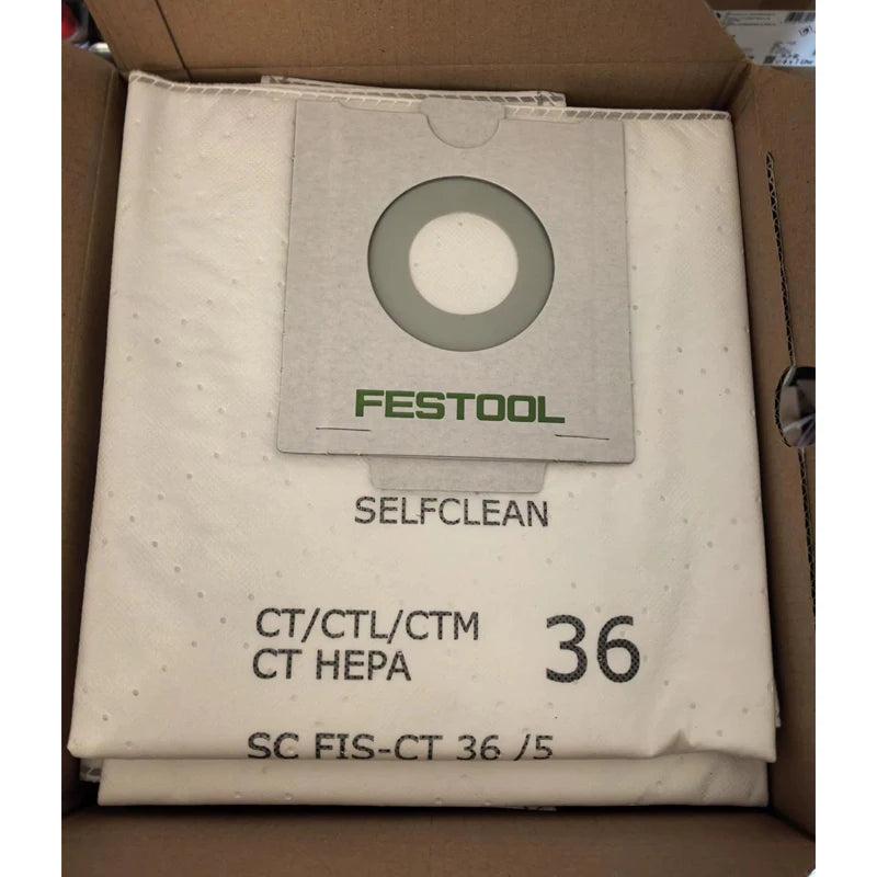 FESTOOL Self-Clean HEPA Filter Bags for 36 CTL CTM Dust Extractors – 5-Pack