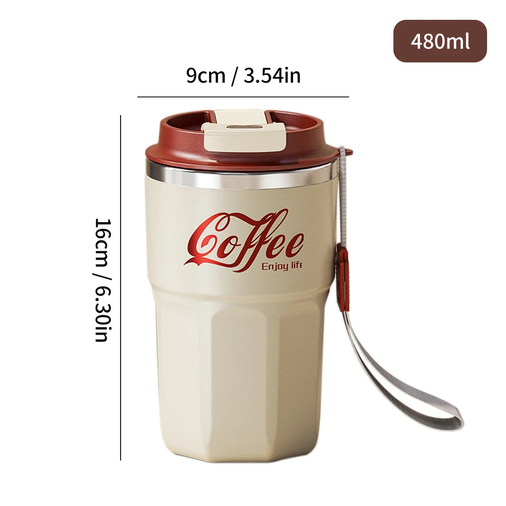 Double Wall Insulated Coffee Mug with Lid & Handle- 400ML/480ML