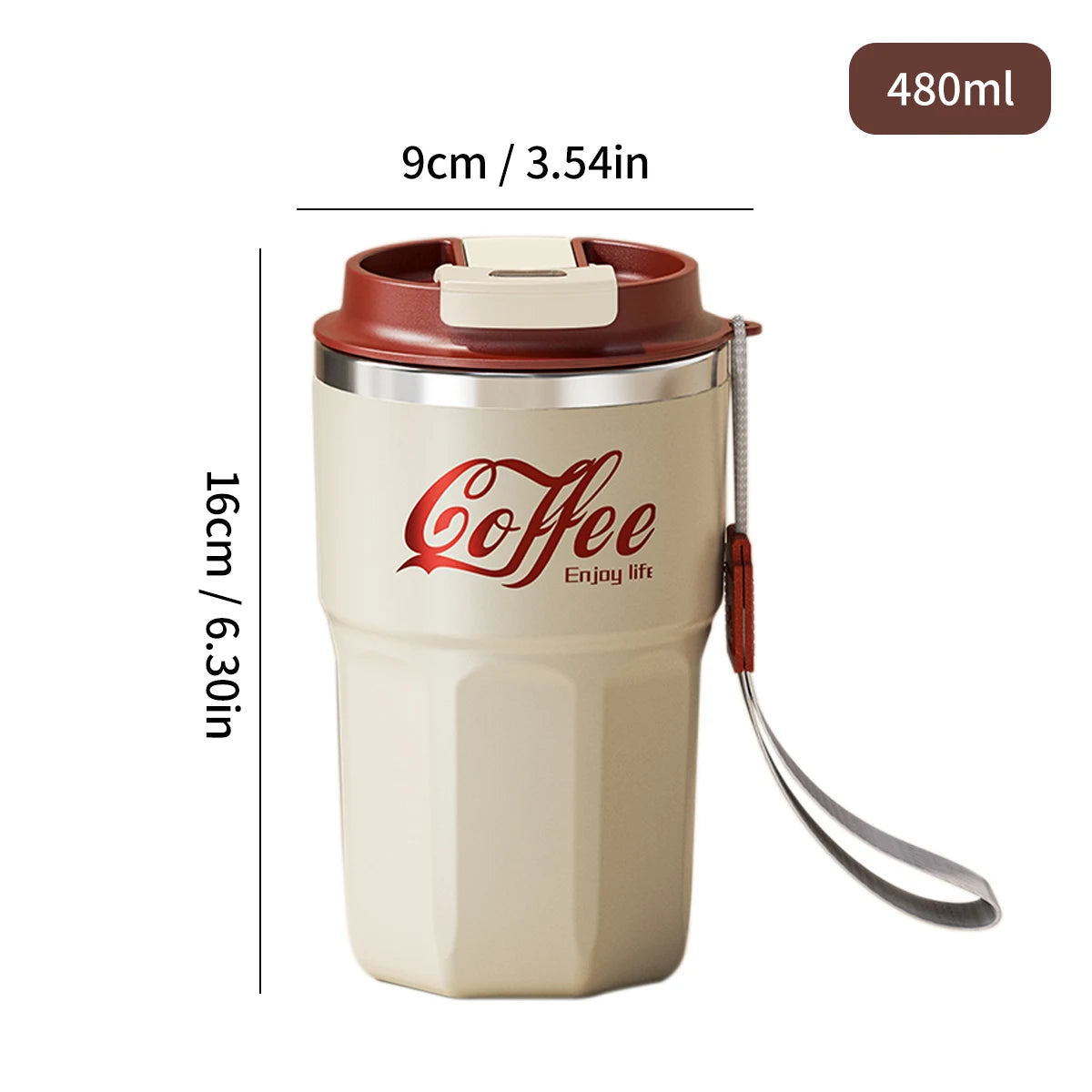 Double Wall Insulated Coffee Mug with Lid & Handle- 400ML/480ML
