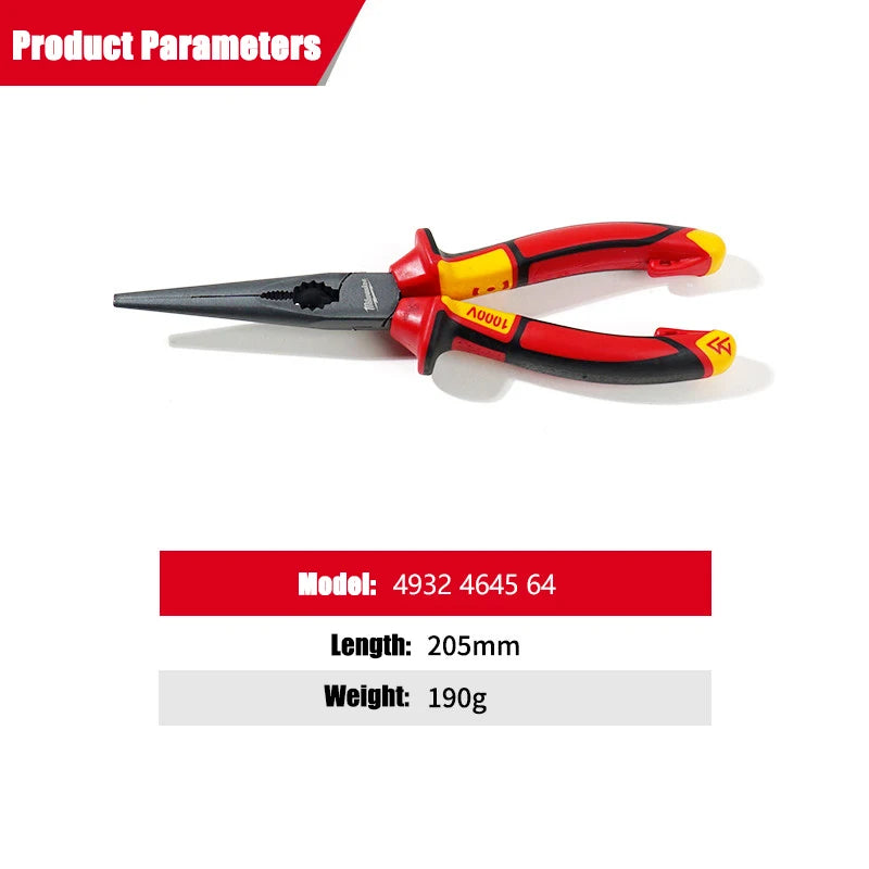 Milwaukee 8-Inch VDE Insulated Needle Nose Pliers - 1000V Electrical Tool