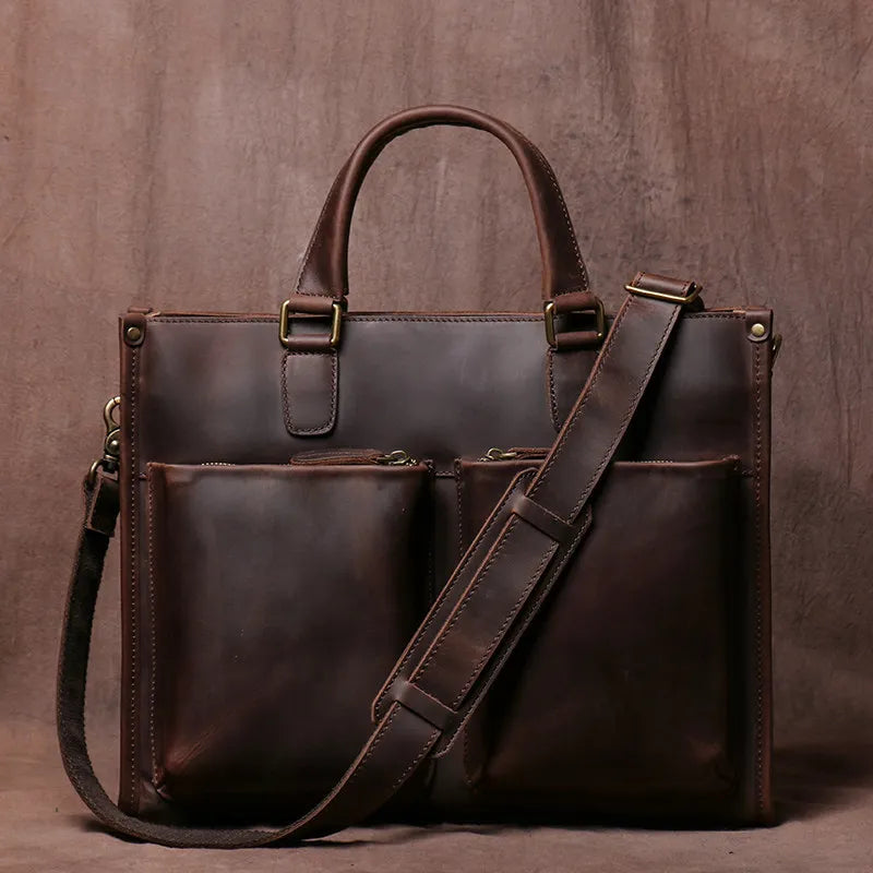 Vintage Leather Shoulder Bag - Stylish & Durable Business Briefcase
