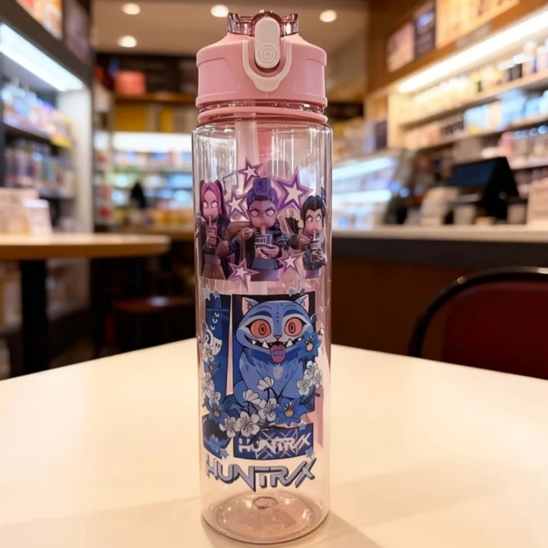 750ml Portable Water Bottle with Straw - Fun Cartoon Design