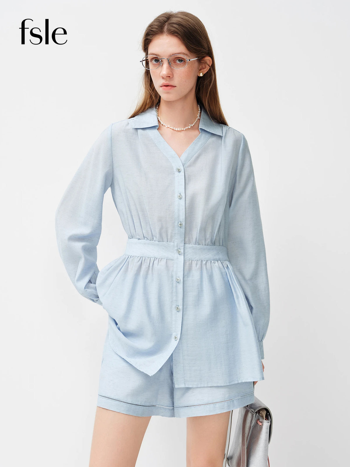 FANSILANEN Spring Women's Aesthetic Linen Shirt & Shorts Set