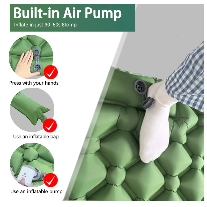 Ultralight Inflatable Camping Mattress with Built-in Pump & Pillows