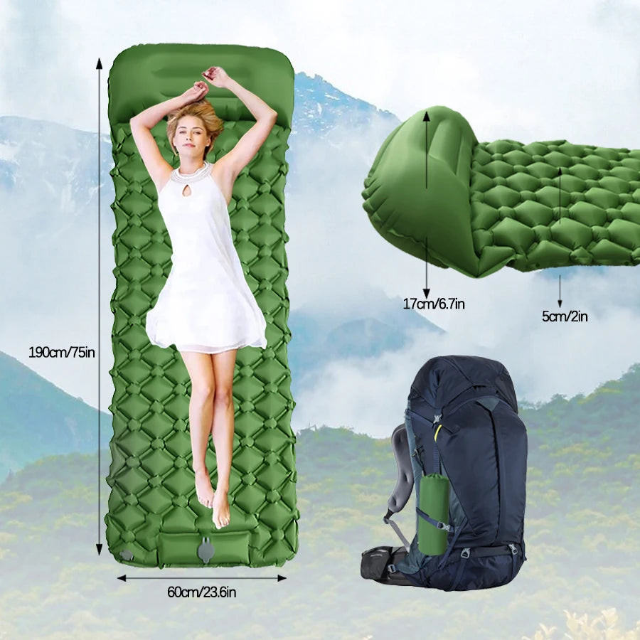 Ultralight Inflatable Camping Mattress with Built-In Pump & Pillows