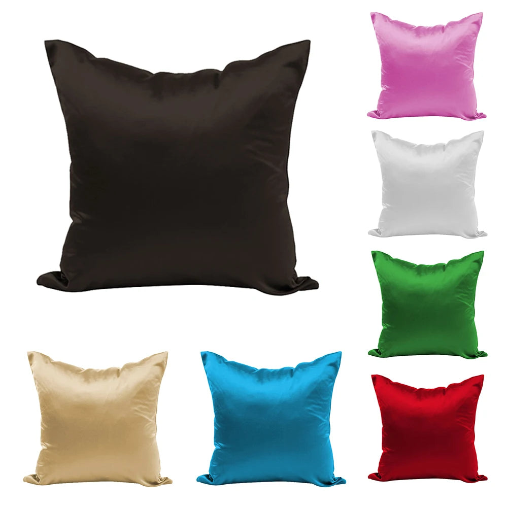 Elegant Satin Silk Throw Pillow Case with Hidden Zipper - Solid Color