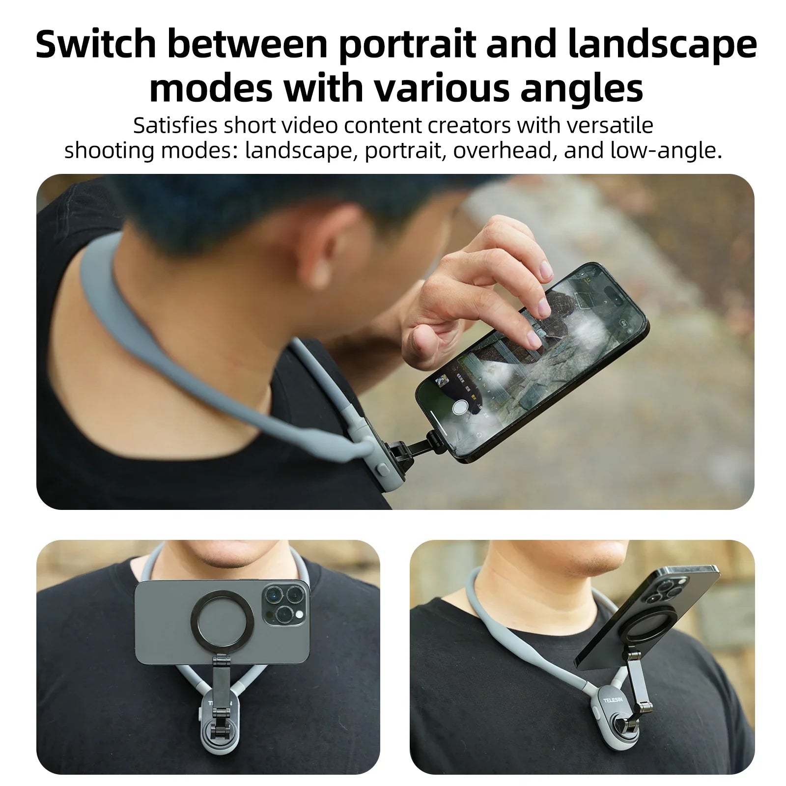 TELESIN Magnetic Neck Mount for Smartphones - Quick Release & Comfort
