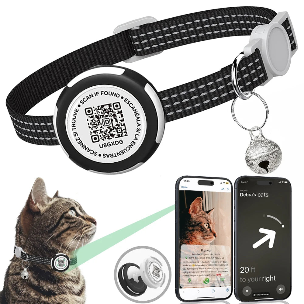 Reflective GPS Cat Collar with Airtag Case & QR ID Tag