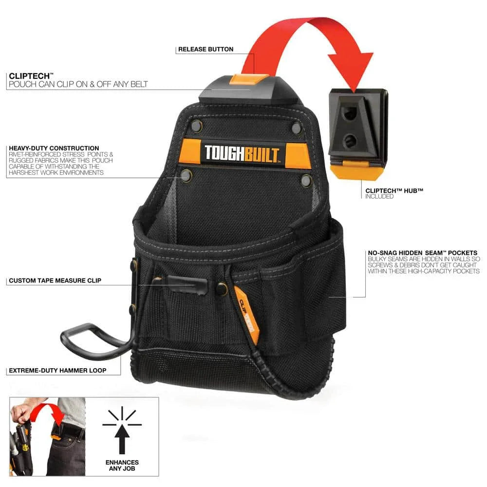ToughBuilt Project Pouch with Hammer Loop - Durable Tool Organizer