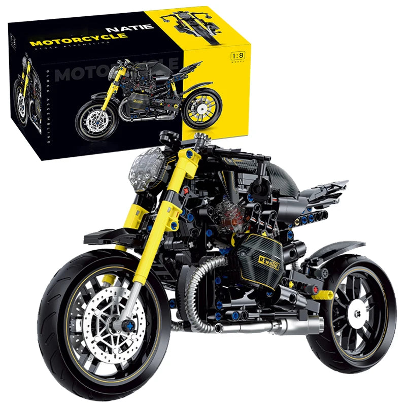 1:8 Retro Motorcycle Building Blocks Set - STEM Racer Toy for All Ages