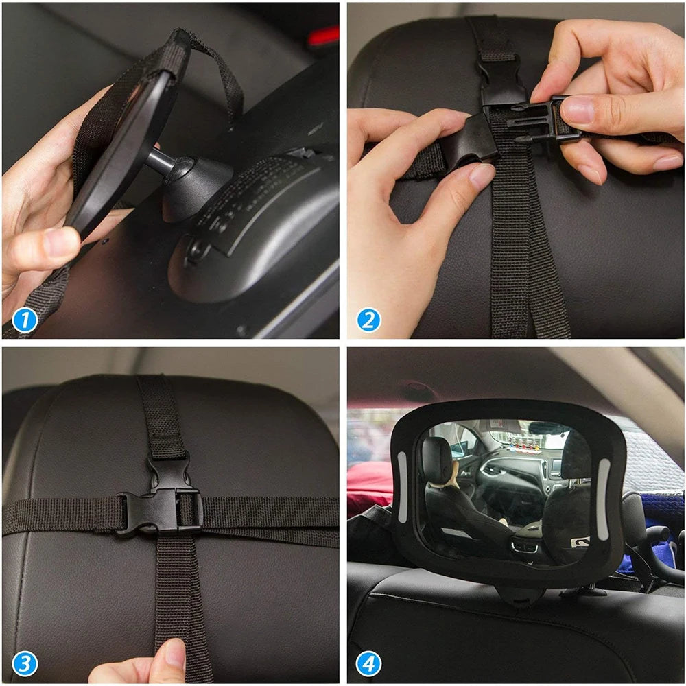 Remote Control Baby Car Mirror with Soft LED Light - Shatterproof Design