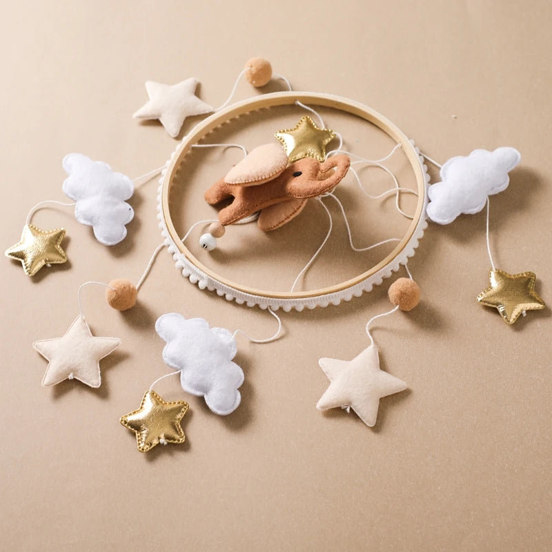 Baby Wooden Elephant Rattle Mobile - Montessori Crib Decor