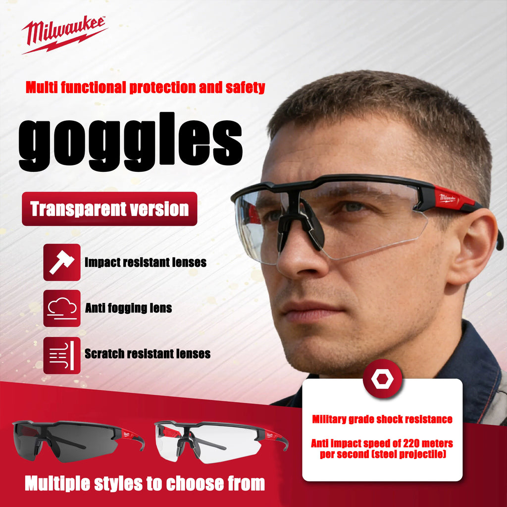 Milwaukee Impact Resistant Safety Goggles - Fog & UV Protected