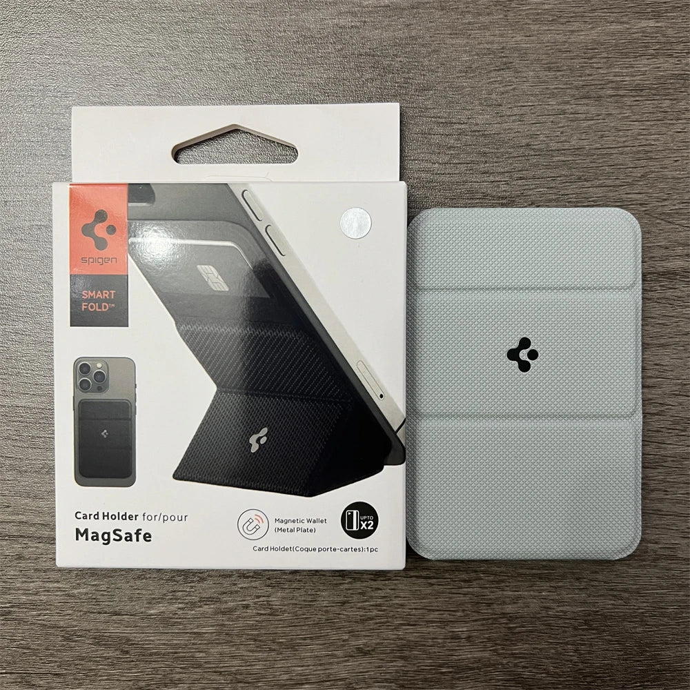 Spigen iPhone 17/16/15 Pro Max Leather Folding Magnetic Stand & Card Holder