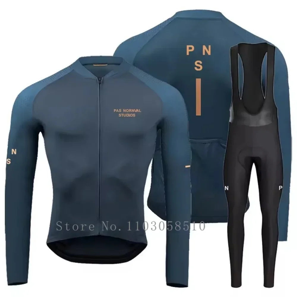 PRO Team Men's Breathable Long Sleeve Cycling Jersey & Bib Pants Set