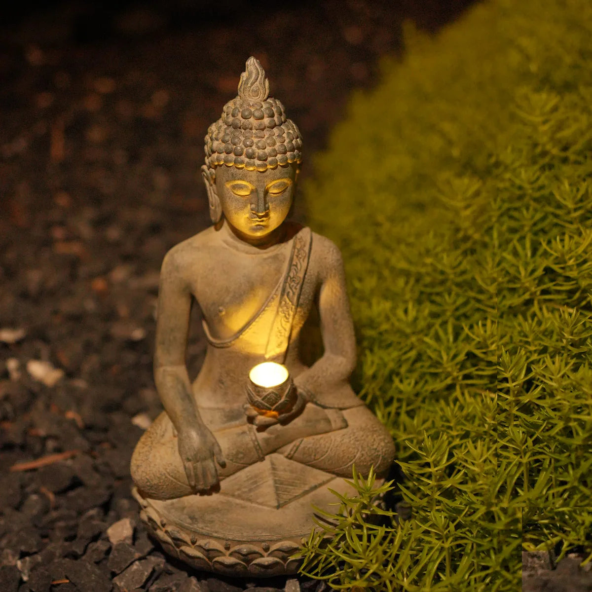 Zen Solar Buddha Statue - Tranquil Outdoor Decor with Eco-Friendly Light