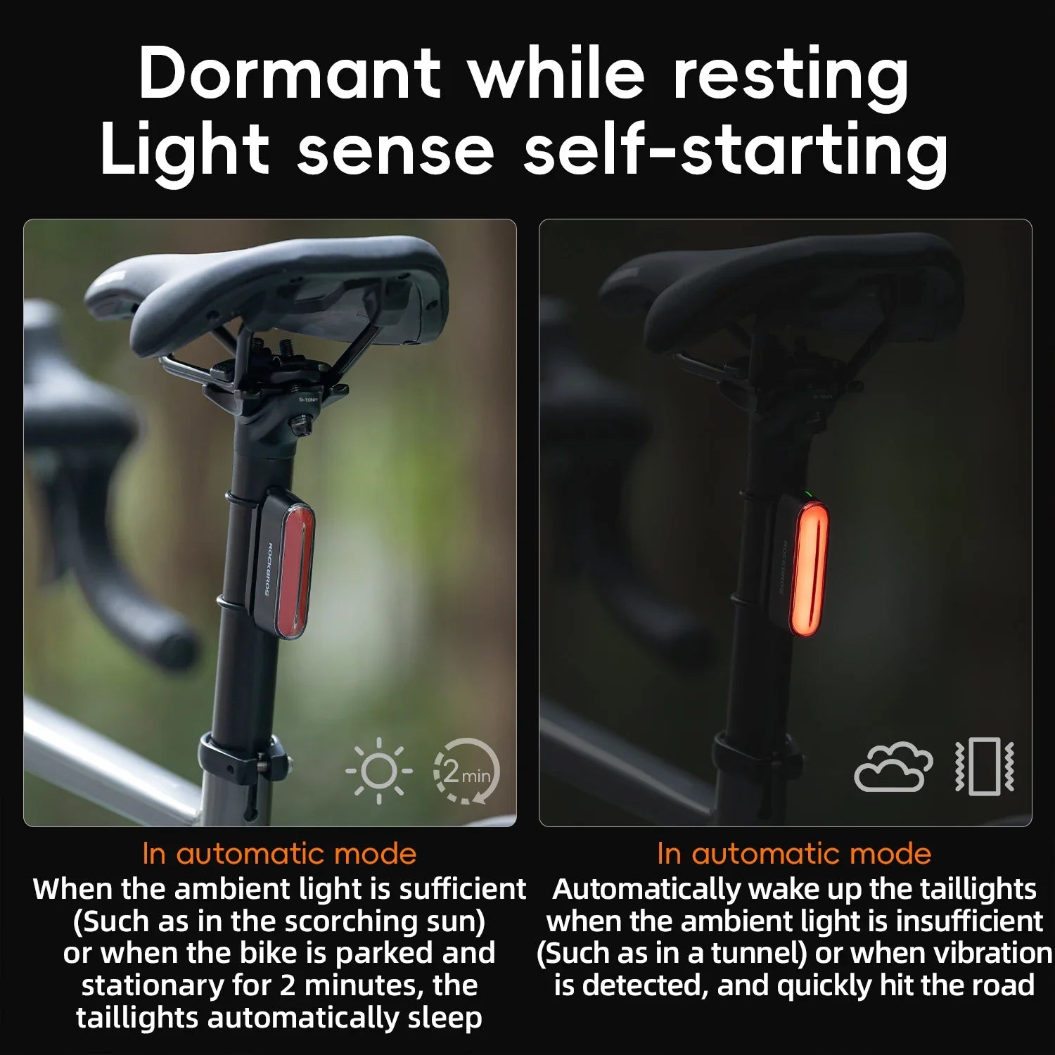 ROCKBROS 7-Mode Rechargeable Bike Tail Light with Smart Brake Sensor