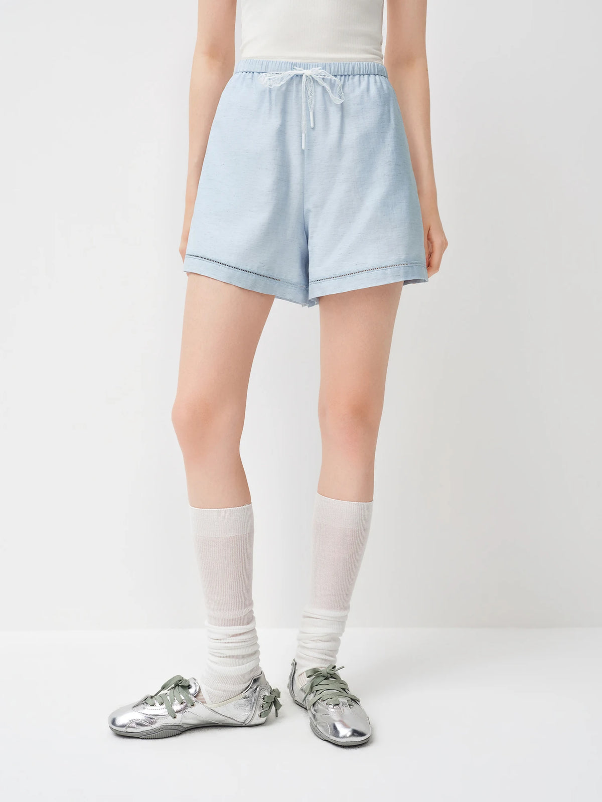 FANSILANEN Spring Women's Aesthetic Linen Shirt & Shorts Set
