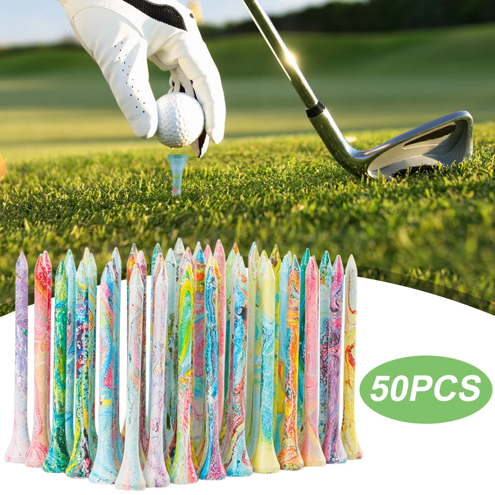 50 Colorful Wooden Golf Tees - 50Pcs Durable Golf Accessories