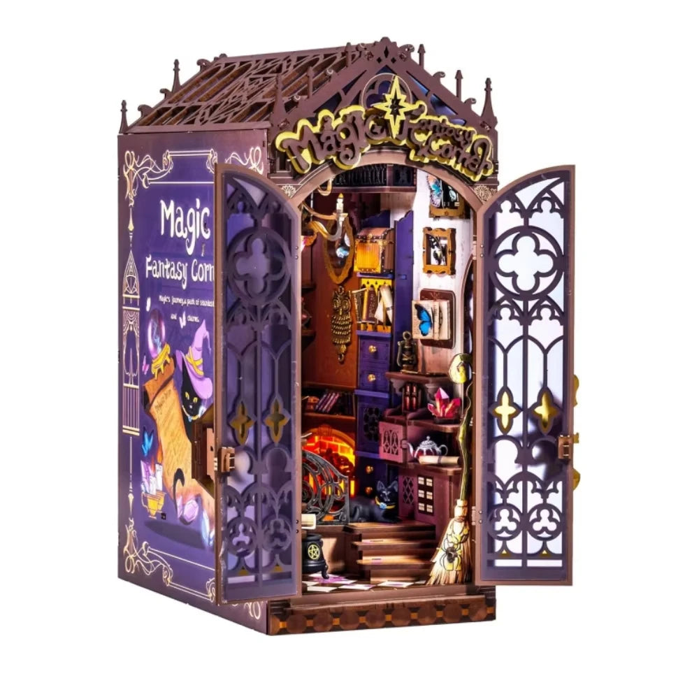 DIY 3D Wooden Book Nook Puzzle Kit with Lights for Creative Crafting