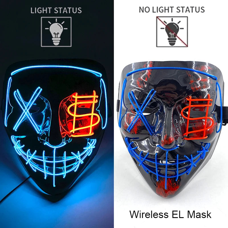 Glow-in-the-Dark Wireless LED Purge Mask for Halloween Cosplay