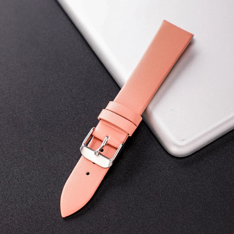 Stylish Leather Watch Strap 12-22mm with Stainless Steel Buckle