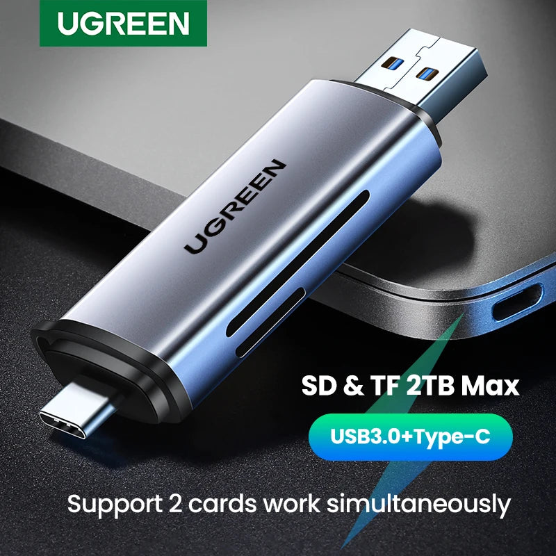 UGREEN USB 3.0 & Type-C SD/TF Card Reader - 5Gbps, 2TB Support