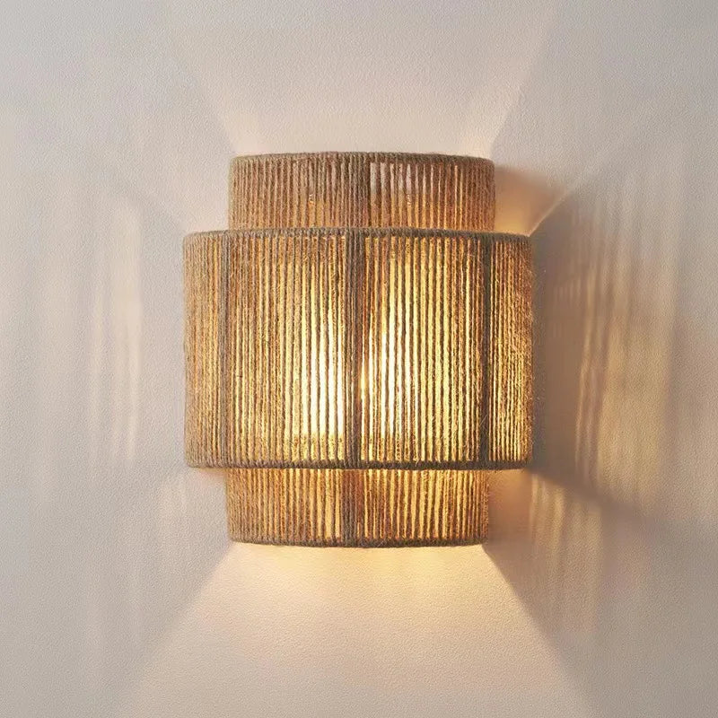 Elegant Japanese Woven Rattan Wall Lamp - E27 Stylish Lighting