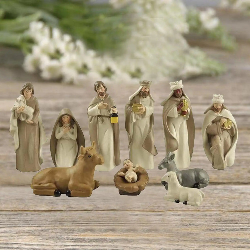 10-Piece Christmas Nativity Set - Elegant Resin Decor for Holiday Joy
