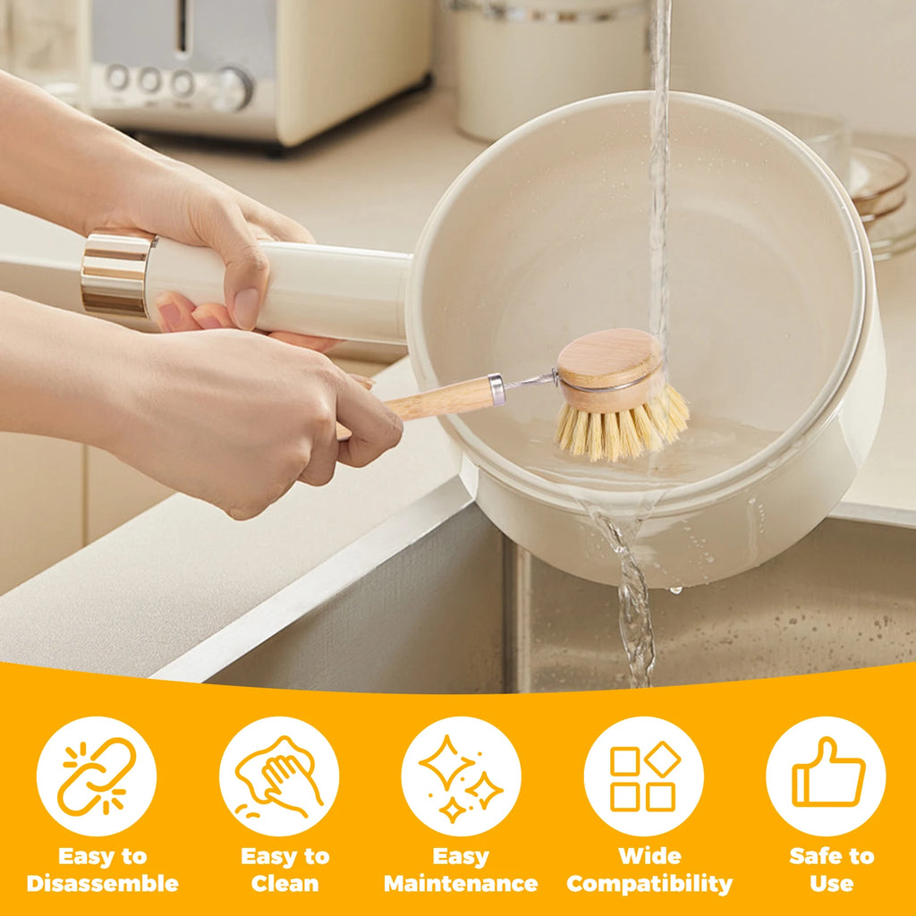 Eco-Friendly Bamboo Dish Brush Set - Versatile Long Handle Cleaning Tool