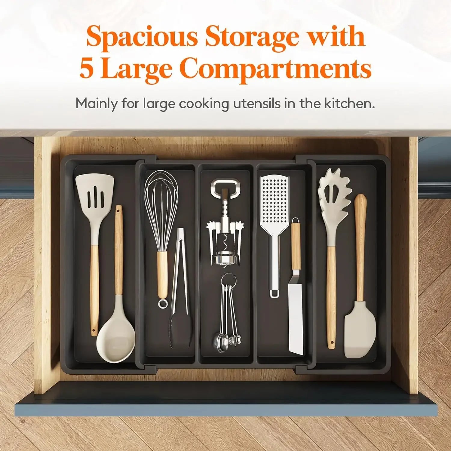 Adjustable Kitchen Utensil Tray - Expandable Silverware Organizer