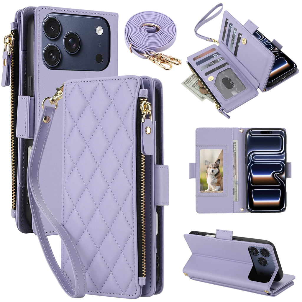 Stylish Leather Crossbody Wallet Case for iPhone 12-17 Series