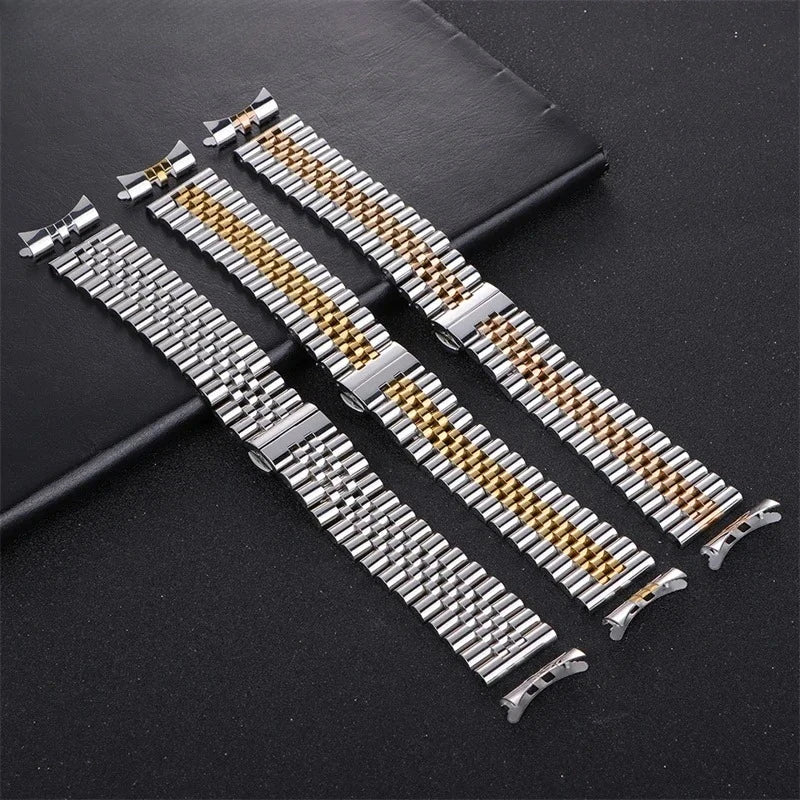 Curved End Stainless Steel Watch Band - 18mm, 20mm, 22mm Metal Strap