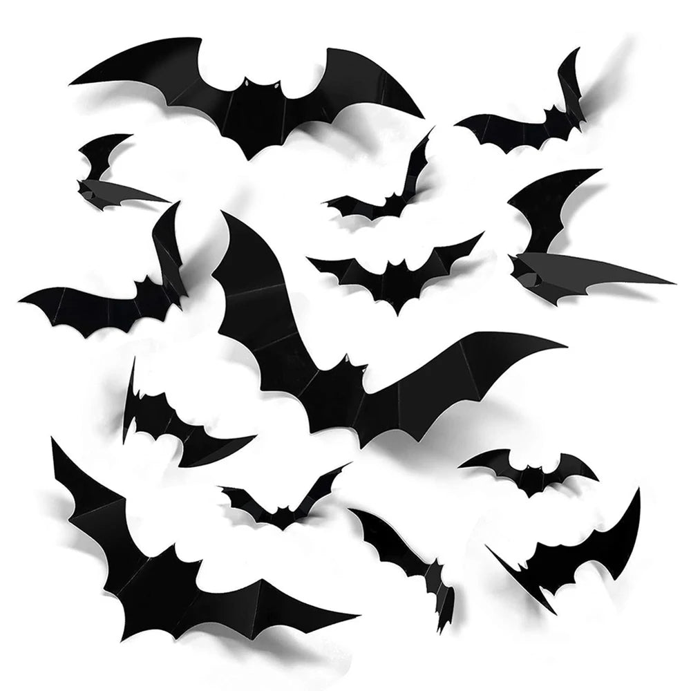 Spooky 3D Black Bat Wall Stickers for Halloween Decor