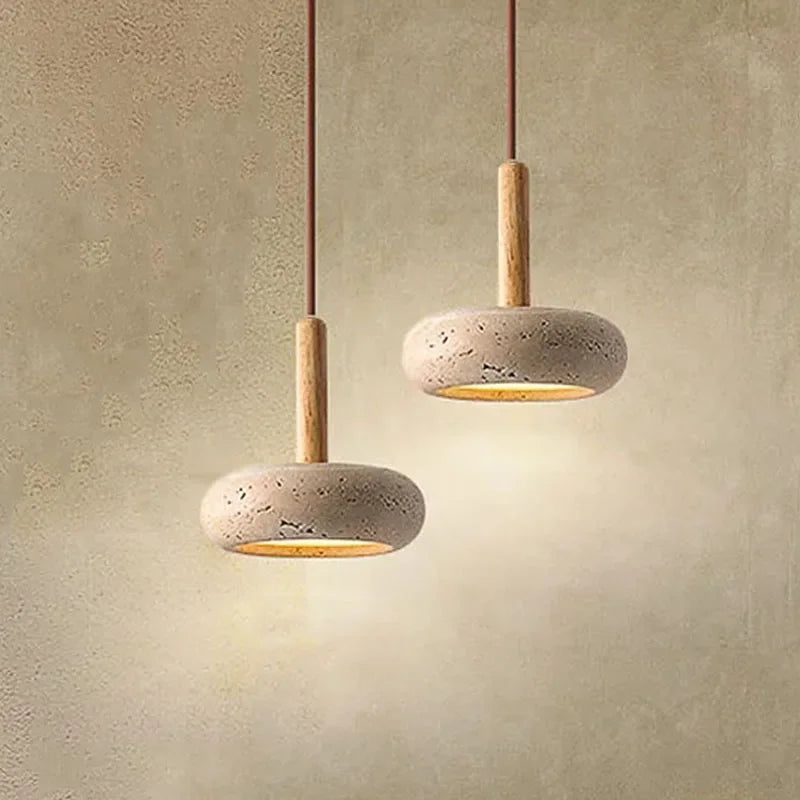 Wabi Sabi Circular Yellow Stone LED Pendant Lamp - Unique Home Decor