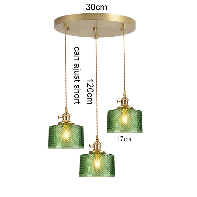 Vintage Green Glass Pendant Light - Nordic Copper Hanging Lamp