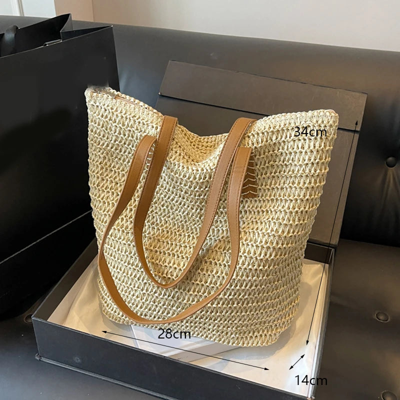 Handmade Straw Woven Shoulder Bag - Perfect for Beach & Travel