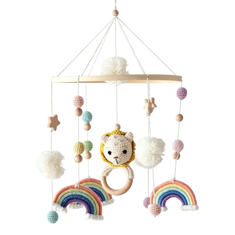 Dreamy Wooden Crib Mobile with Soft Felt Cartoon Bear & Gentle Bells