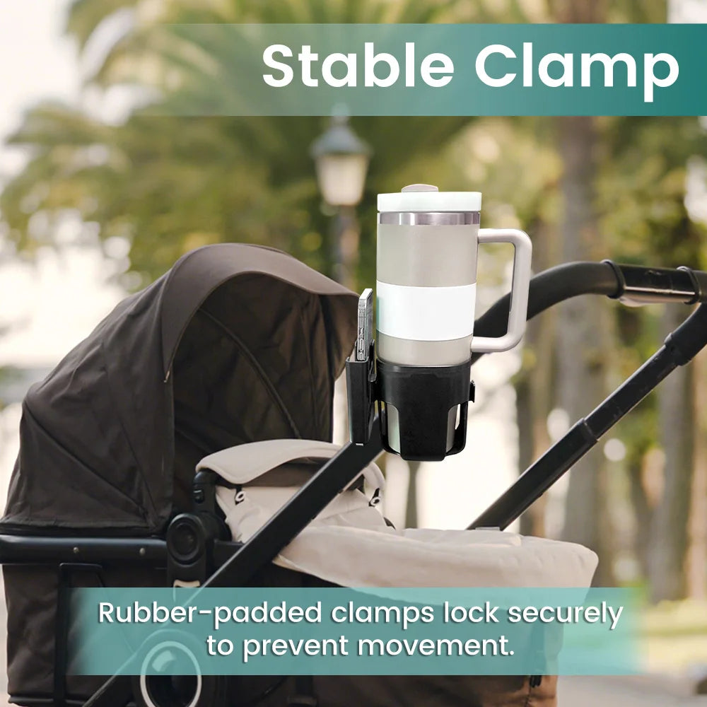 Universal Stroller & Bike Cup Holder with Phone Mount - 360° Rotatable