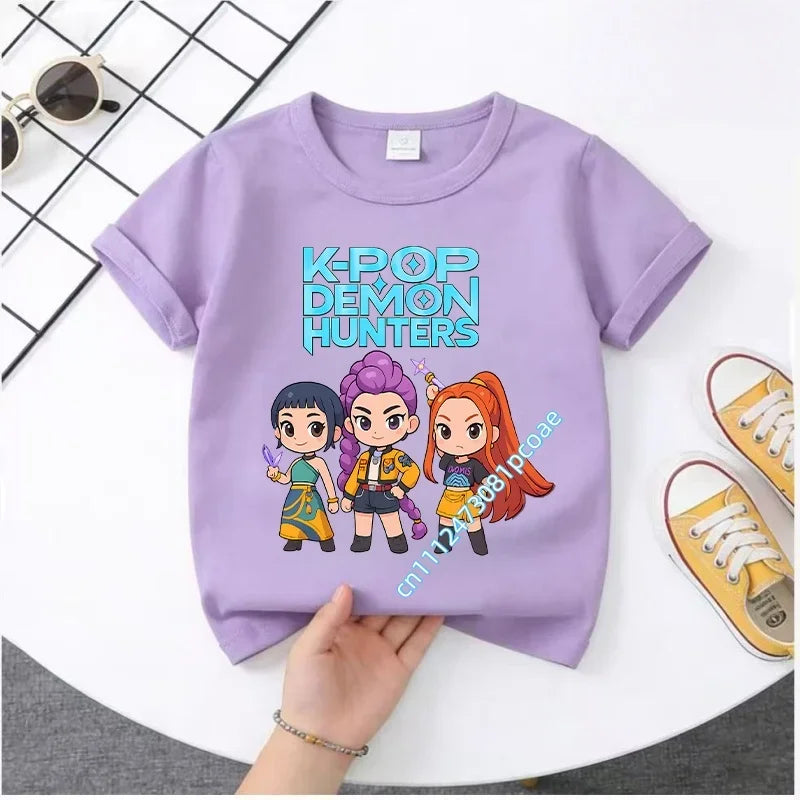 Cute Kpop Demon Hunters T-Shirt for Kids | Short Sleeve Cotton Tee