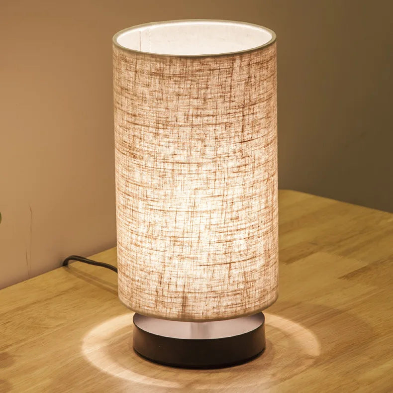 Modern LED Desk Lamp with Cylinder Fabric Shade & Iron Base
