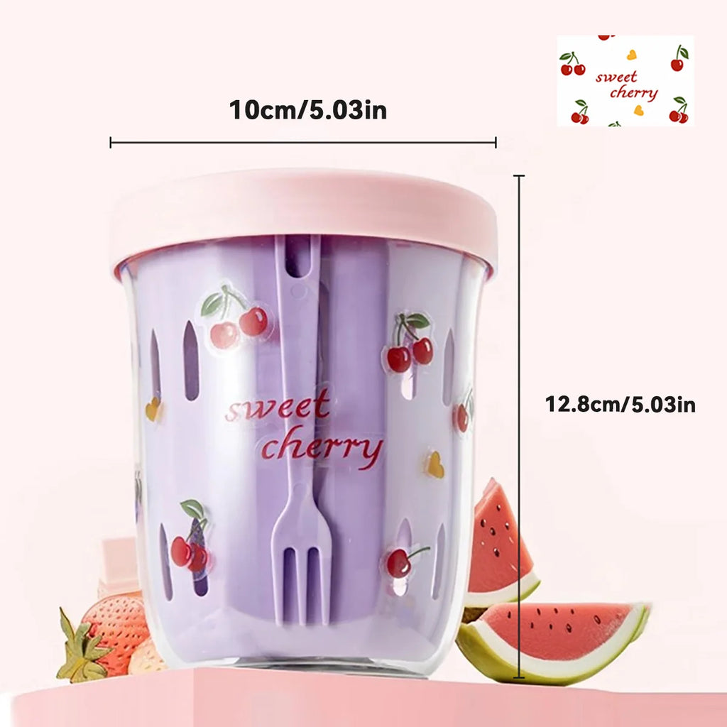 Double-Layer Cartoon Salad Cup - Ideal for Kids & Students