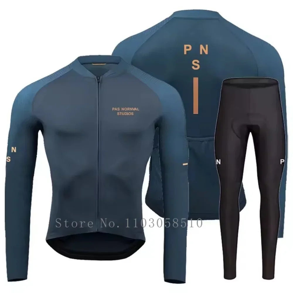 PRO Team Men's Breathable Long Sleeve Cycling Jersey & Bib Pants Set