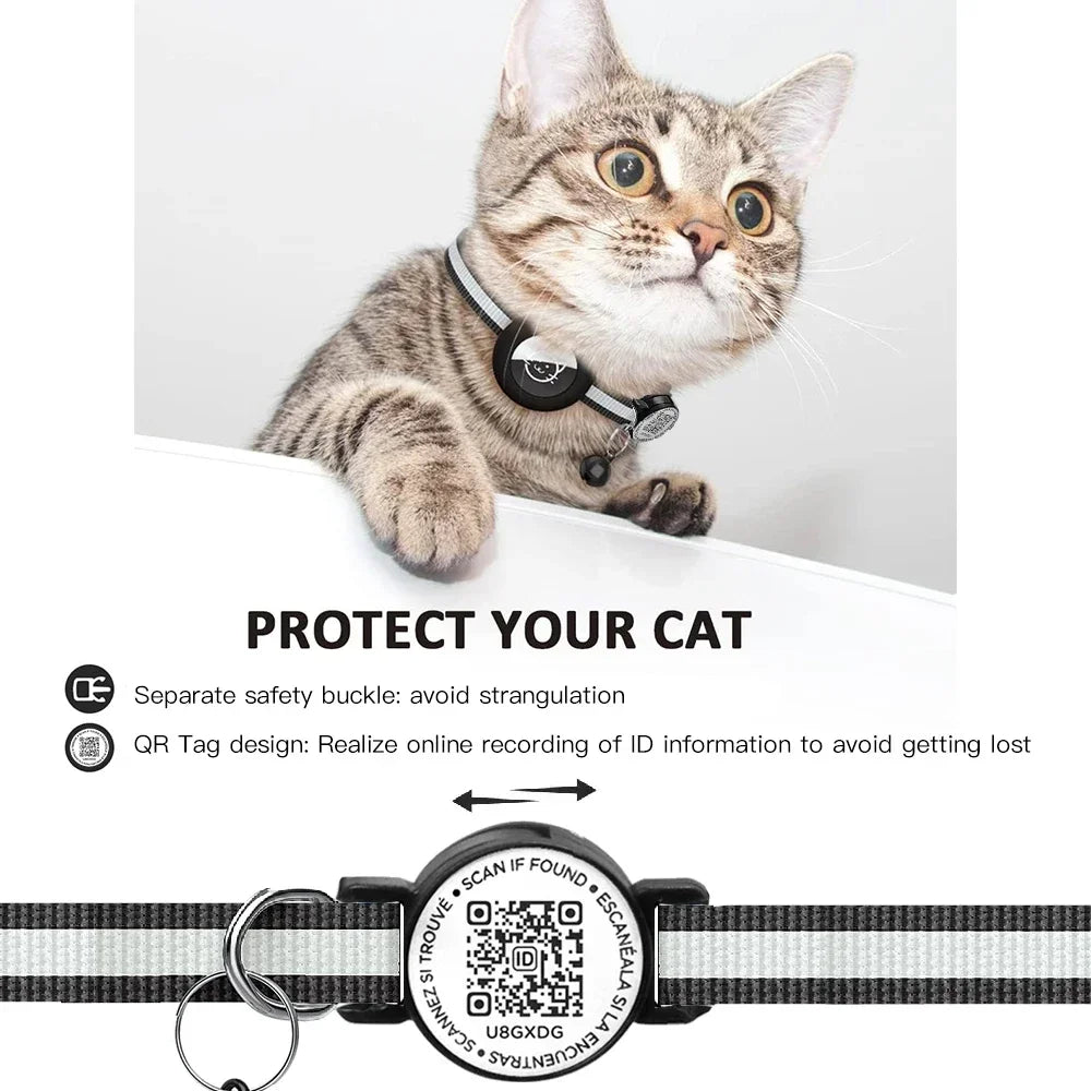 Reflective GPS Tracker Cat Collar with QR Tag & AirTag Holder