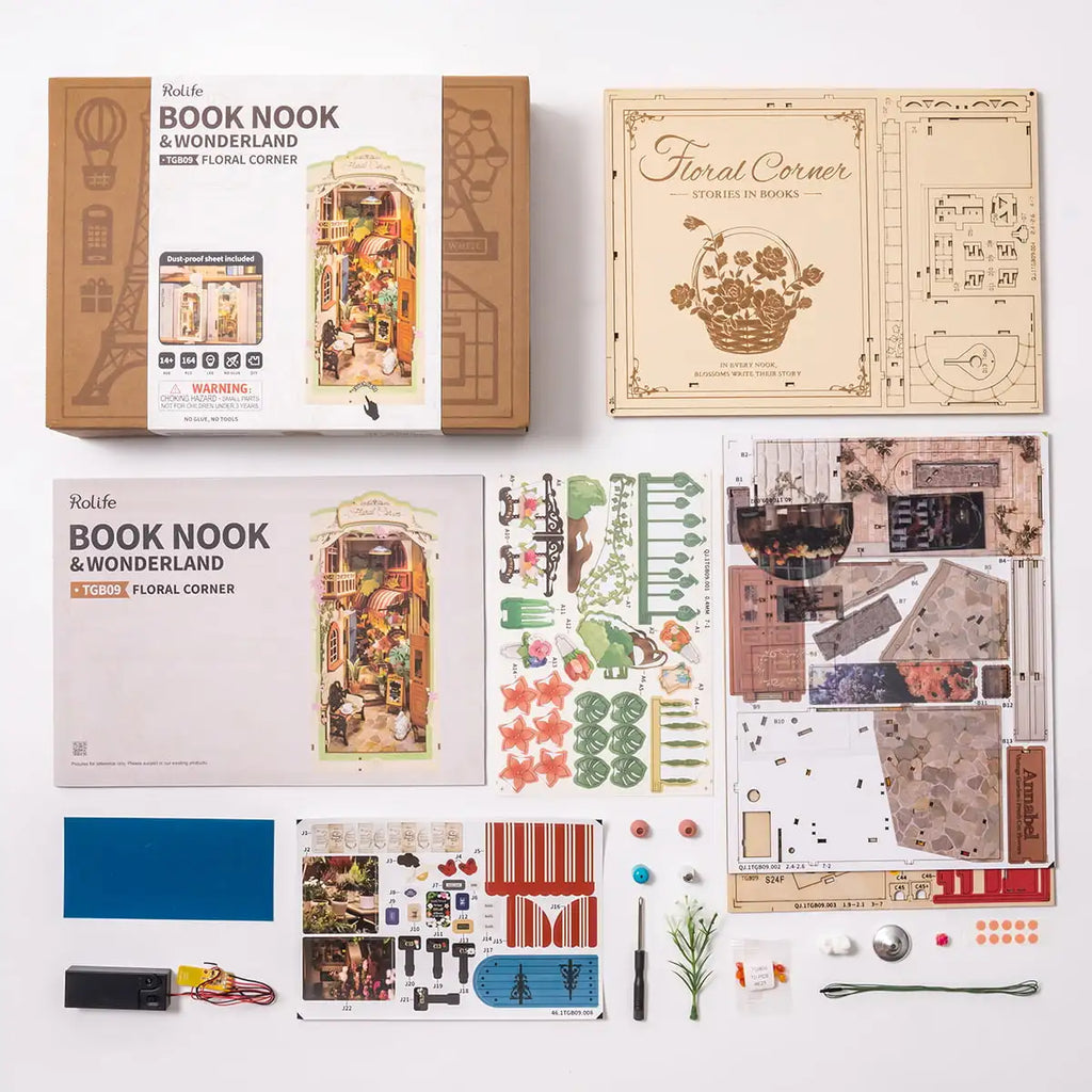 Robotime Rolife Floral Corner Book Nook - DIY 3D Wooden Model