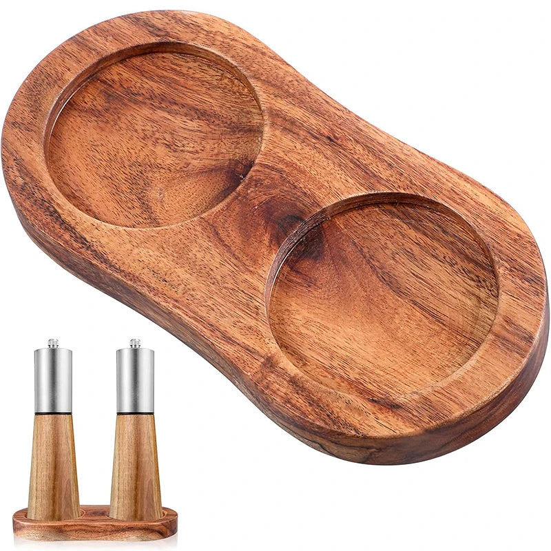 Acacia Wood Salt and Pepper Mill Tray - Kitchen Organizer & Protector