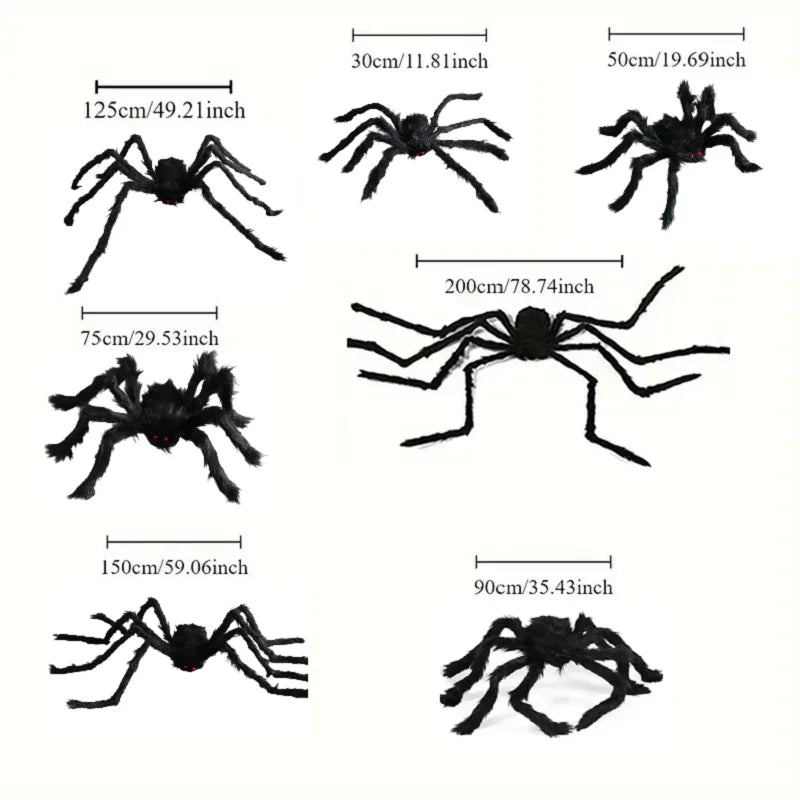 Giant Black Plush Spider Halloween Decoration - Realistic Party Prop