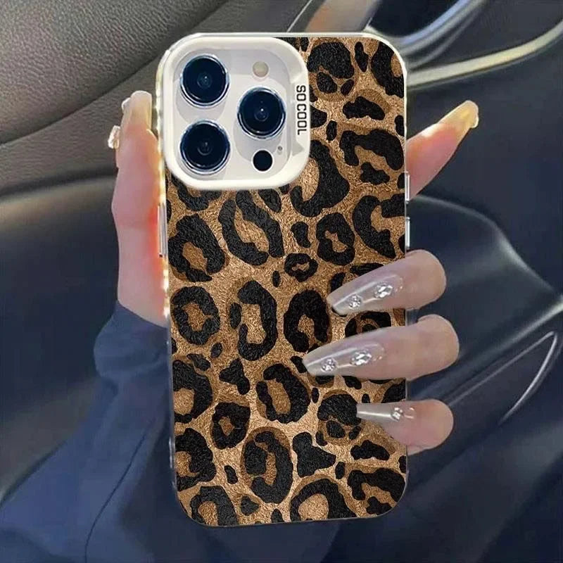 Stylish Leopard Print Shockproof Phone Case for iPhone 16, 15, 14, 13, 12, 11