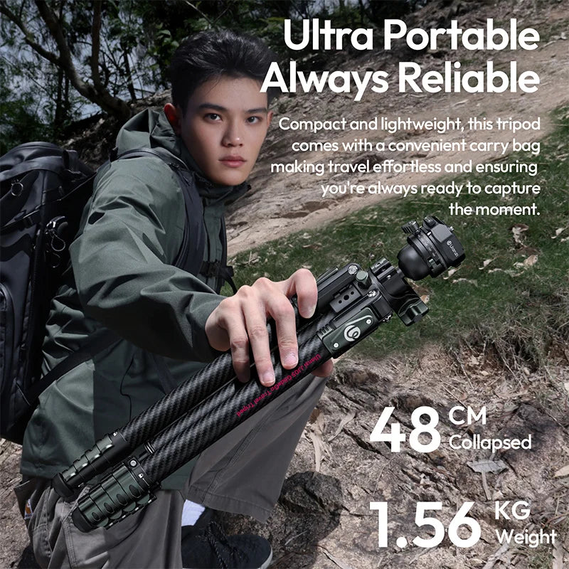 Ulanzi JJ05 GlideGo Travel Tripod - Carbon Fiber, Low-Angle Shots