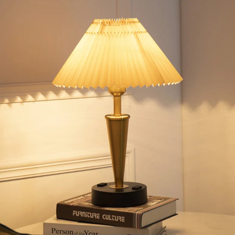 Modern Fabric Shade LED Table Lamp with USB Charging Ports